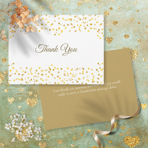 Tarjeta De Agradecimiento Elegante guión Gracias Oro Corazones Confeti
