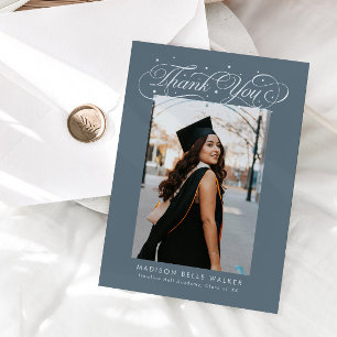 Tarjeta De Agradecimiento Elegante guión graduación foto pizarra azul