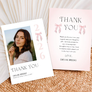 Tarjeta De Agradecimiento Elegante guión lazo rosa foto graduación