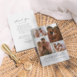Tarjeta De Agradecimiento Elegante guión Minimalista 4 Collage de fotos Boda<br><div class="desc">Una tarjeta minimalista de agradecimiento para que coincida con nuestra colección de Bodas de Collage de fotos Elegant Script Minimalista 5. Este diseño presenta dos retratos verticales y dos paisajistas horizontales. "Amor y Gracias" están escritos debajo de la letra en moda. La parte trasera del diseño presenta un personalizado y...</div>