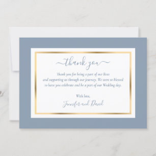 Tarjeta De Agradecimiento Elegante guión moderno Dusty Azul y Oro