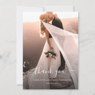 Tarjeta De Agradecimiento Elegante guión moderno foto boda clásica