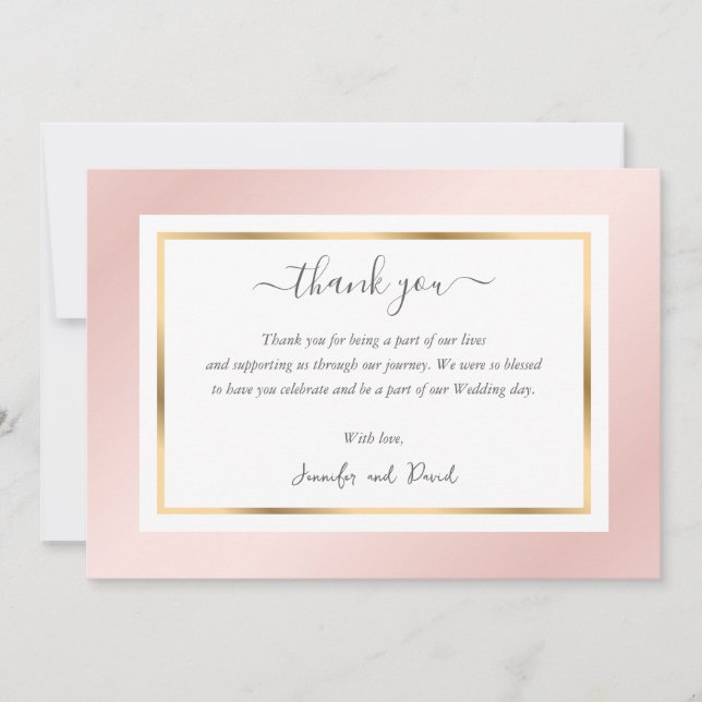 Tarjeta De Agradecimiento Elegante guión moderno Rubor rosa y dorado (Anverso)
