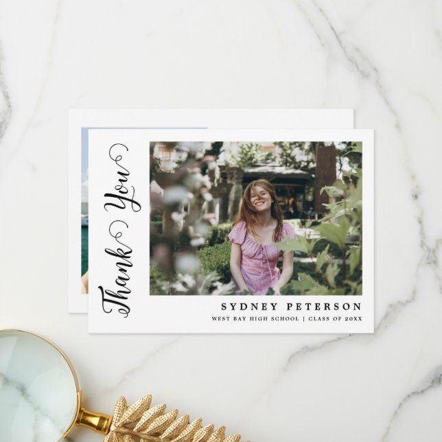 Tarjeta De Agradecimiento Elegante Guión Moderno Simple 2 Graduación de foto (Anverso/Reverso In Situ)