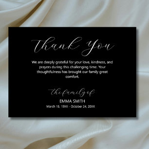 Tarjeta De Agradecimiento Elegante guión negro condolencias funeral tradicio