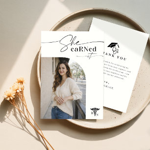 Tarjeta De Agradecimiento Elegante guión negro foto graduación de enfermería