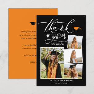 Tarjeta De Agradecimiento Elegante guión negro moderno 4 Graduación de fotos