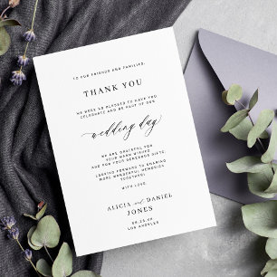 Tarjeta De Agradecimiento Elegante guión negro y blanco boda sencilla