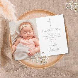 Tarjeta De Agradecimiento Elegante guión plateado bautismo Christening Photo