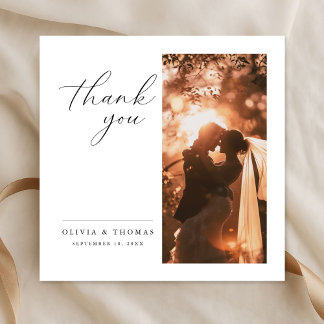 Tarjeta De Agradecimiento Elegante guión romántico foto boda cuadrado