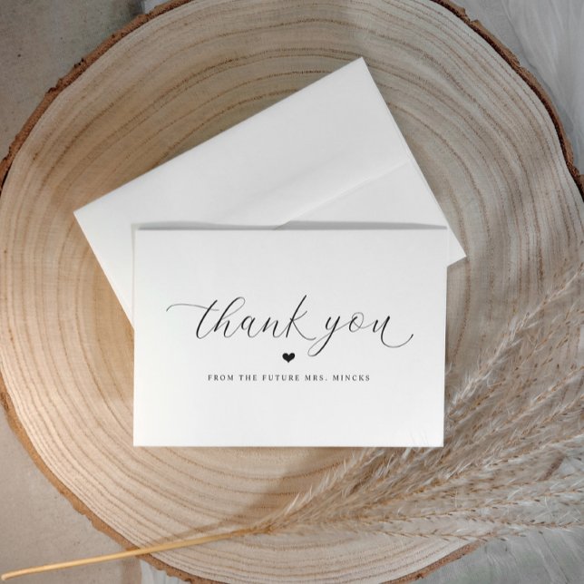 Tarjeta De Agradecimiento Elegante guion Simple Boda Despedida de soltera pl (Elegant bridal shower thank you cards - simple calligraphy script with heart)