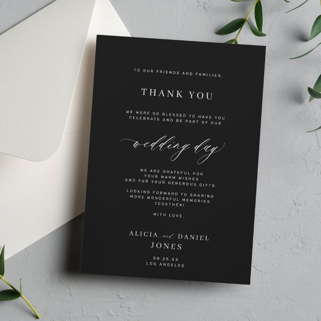 Tarjeta De Agradecimiento Elegante guión simple boda negro y blanco (Subido por el creador)