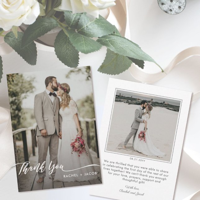 Tarjeta De Agradecimiento Elegante Guión Sobreposición Simple Dos Bodas De F (Subido por el creador)