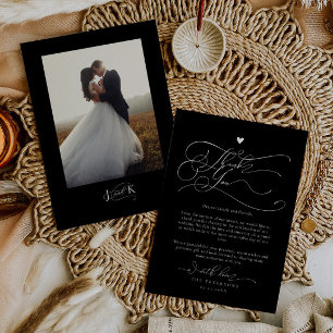 Tarjeta De Agradecimiento Elegante guión tipografía Boda negro