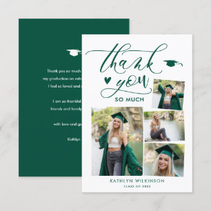 Tarjeta De Agradecimiento Elegante guión verde 4 Graduación de Collage de fo