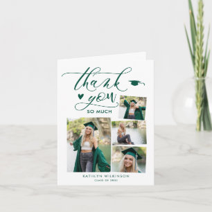 Tarjeta De Agradecimiento Elegante guión verde 4 Graduación de Collage de fo