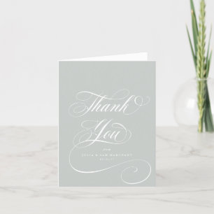 Tarjeta De Agradecimiento Elegante guión verde gris Boda en blanco