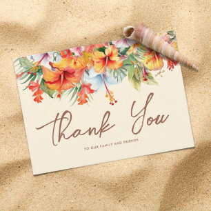 Tarjeta De Agradecimiento Elegante Hibiscus Flower Tropical Floral Boda
