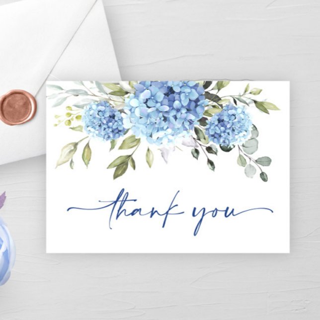 Tarjeta De Agradecimiento Elegante Hidrangea Azul Eucalyptus Flores Simple (Subido por el creador)