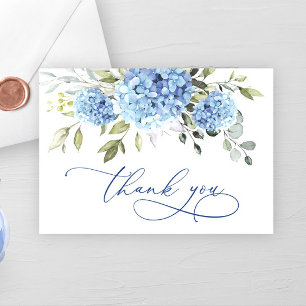 Tarjeta De Agradecimiento Elegante Hidrangea Azul Eucalyptus Flores Simple