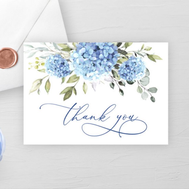Tarjeta De Agradecimiento Elegante Hidrangea Azul Eucalyptus Flores Simple (Subido por el creador)