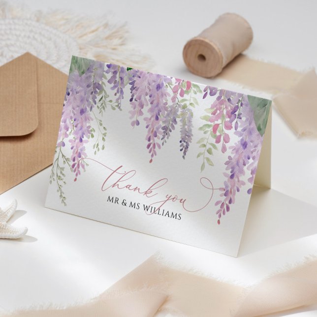 Tarjeta De Agradecimiento Elegante hidrangea azul y Boda Rosa (Subido por el creador)