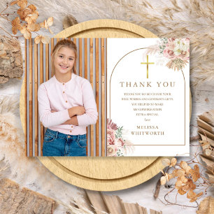Tarjeta De Agradecimiento Elegante hierba de Pampas dorada floral confirmaci
