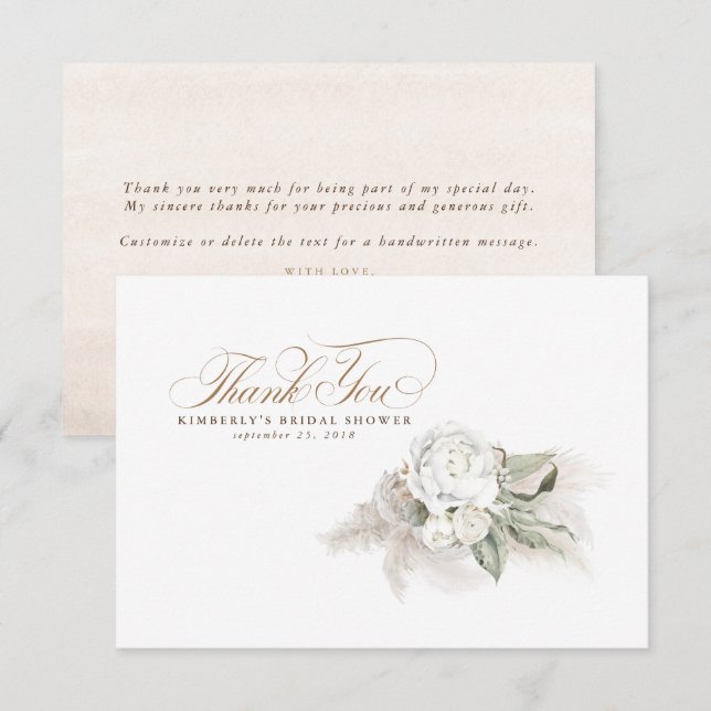 Tarjeta De Agradecimiento Elegante hierba de Pampas floral blanco agradecimi (Anverso / Reverso)