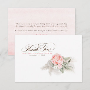 Tarjeta De Agradecimiento Elegante hierba de Pampas floral rosa agradecimien