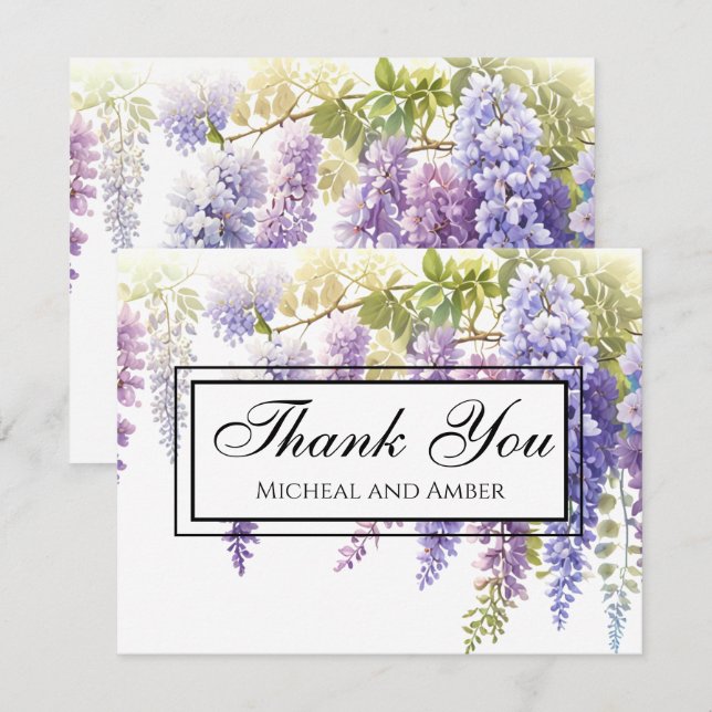 Tarjeta De Agradecimiento Elegante hipnotizante glicinia morada floral (Anverso / Reverso)