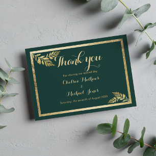 Tarjeta De Agradecimiento Elegante hoja de oro verde del bosque Gracias