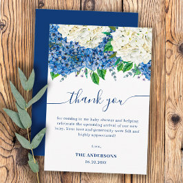 Tarjeta De Agradecimiento Elegante Hortensia Azul Fiesta de Bebé de Flores S
