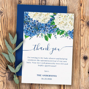 Tarjeta De Agradecimiento Elegante Hortensia Azul Fiesta de Bebé de Flores S