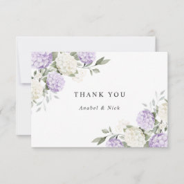 Tarjeta De Agradecimiento Elegante Hortensia Morada Verde Floral