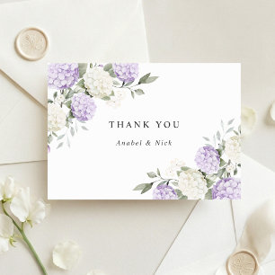 Tarjeta De Agradecimiento Elegante Hortensia Morada Verde Floral