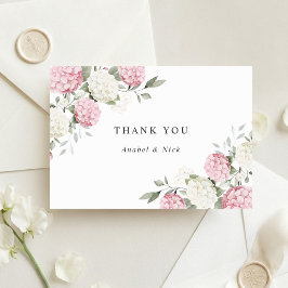 Tarjeta De Agradecimiento Elegante Hortensia Rosa Flora Verde