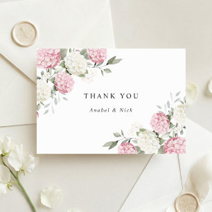 Tarjeta De Agradecimiento Elegante Hortensia Rosa Flora Verde