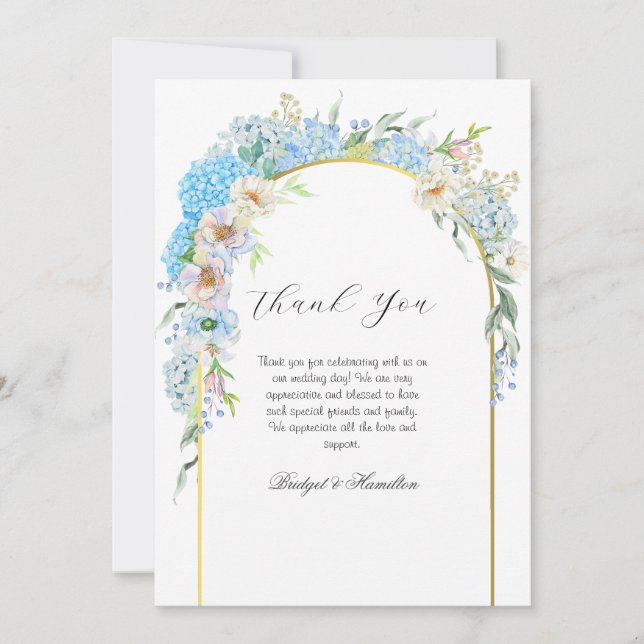 Tarjeta De Agradecimiento Elegante Hydrangea Azul (Anverso)