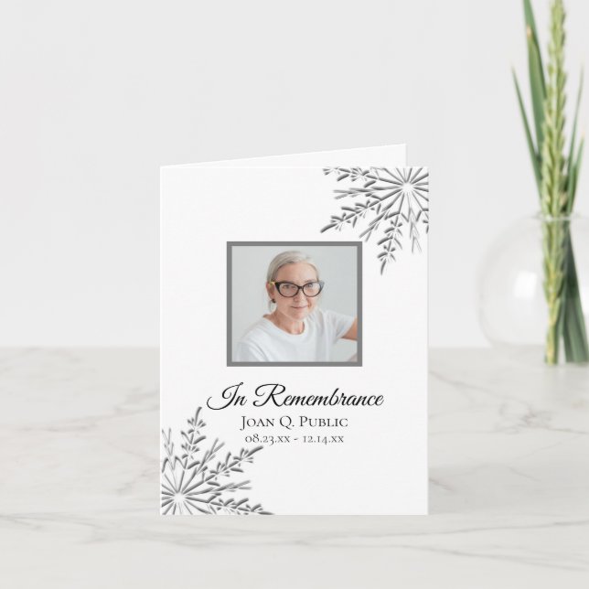 Tarjeta De Agradecimiento Elegante invierno copos de nieve simpatía funerari (Anverso)