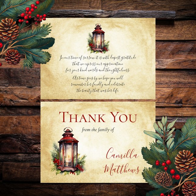 Tarjeta De Agradecimiento Elegante invierno Floral Candle Bereavement Gracia (Elegant Winter Floral and Candle Lantern Arrangement Bereavement Thank You Card)