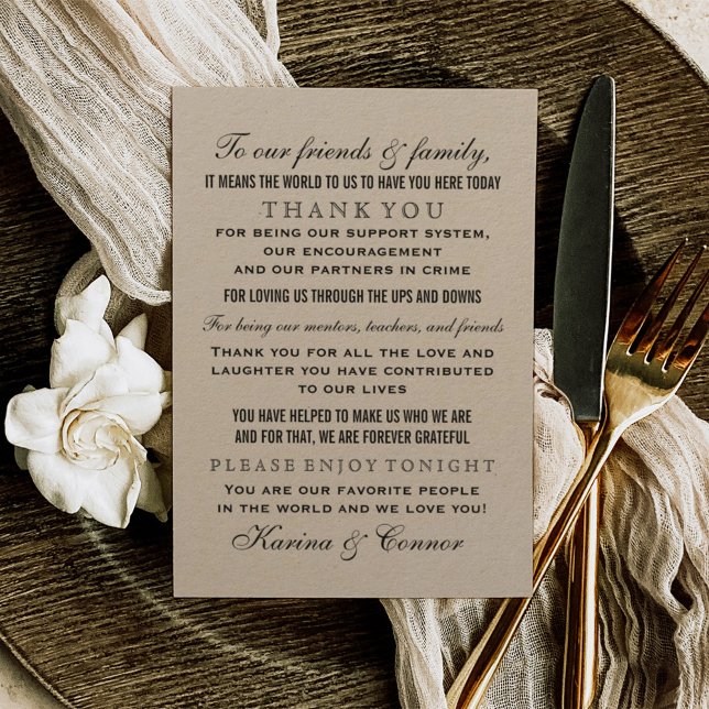 Tarjeta De Agradecimiento Elegante invitado Rústico Negro y Boda Kraft (Subido por el creador)
