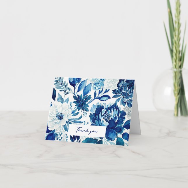 Tarjeta De Agradecimiento Elegante jardín botánico floral azul marino cumple (Anverso)