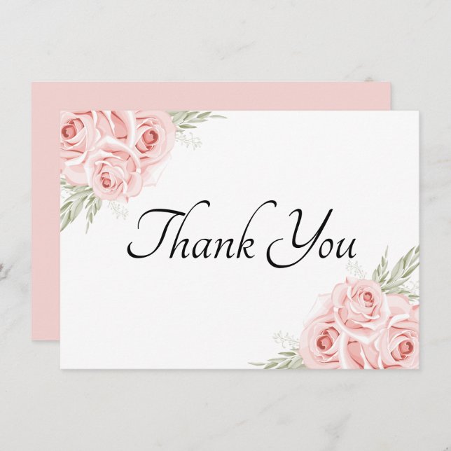 Tarjeta De Agradecimiento Elegante jardín de acuarela floral Rosa Rosa   Gra (Anverso / Reverso)