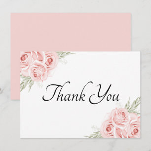 Tarjeta De Agradecimiento Elegante Jardin de Aquarela Floral Rosa Pingüino G