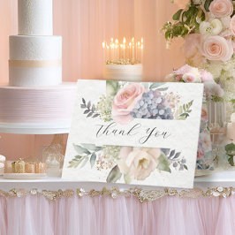 Tarjeta De Agradecimiento Elegante Jardín de Flores Rosa Azul Hidráneas