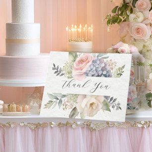 Tarjeta De Agradecimiento Elegante Jardín de Flores Rosa Azul Hidráneas
