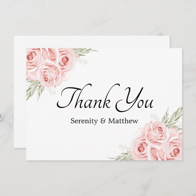 Tarjeta De Agradecimiento Elegante jardín floral acuarela rosa boda (Anverso / Reverso)