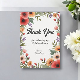 Tarjeta De Agradecimiento Elegante jardín floral rústico cumpleaños de veran