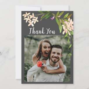 Tarjeta De Agradecimiento Elegante jardín rosado Flores verdes Fotografía