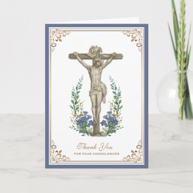 Tarjeta De Agradecimiento Elegante Jesús Cruce Condolencia Católica Gracias (Anverso)